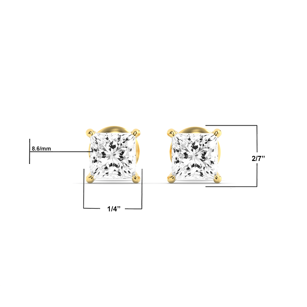14K Gold 5.0 CTTW Lab Grown Diamond Princess Cut Stud Earrings