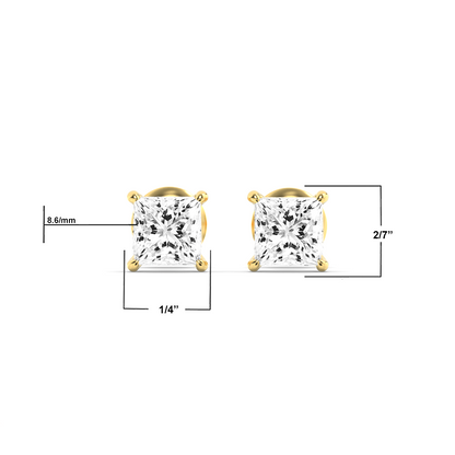 14K Gold 5.0 CTTW Lab Grown Diamond Princess Cut Stud Earrings