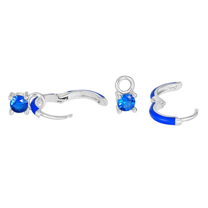 Bob Mackie Jewelry Silver-Plated Brass Blue Enamel Blue Cubic Zirconia Hoop Earrings