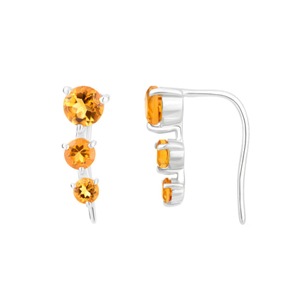 Gemistry Stacked Womens or Girls 14K White Gold Graduated Sized Genuine Citrine Stone Stud Earrings Birthstone Jewelry Gift For Her. Birthday | Wedding | Anniversary