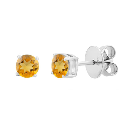 Gemistry Genuine 925 Sterling Silver 5mm Round Genuine Gemstone Birthstone Hypoallergenic and Solitaire Post & Clutch Stud Earrings For Women and Girls (Citrine)