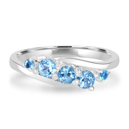 Angela Sterling Silver 5-Stone Blue Topaz Wave Ring, Sizes 7 to 9