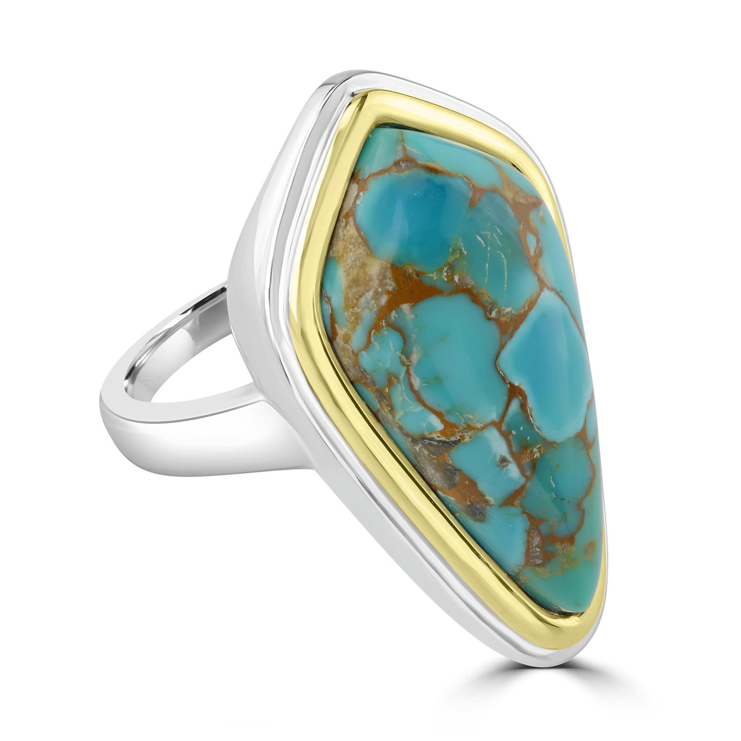 GG Collection 2-Tone Sterling Silver Sonoran Turquoise Freeform Ring, Sizes 5 to 10