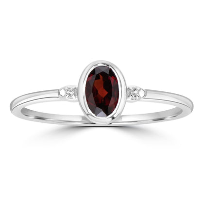 Kate Sterling Silver Garnet and White Topaz Stackable Oval Ring, Sizes 6 to 8