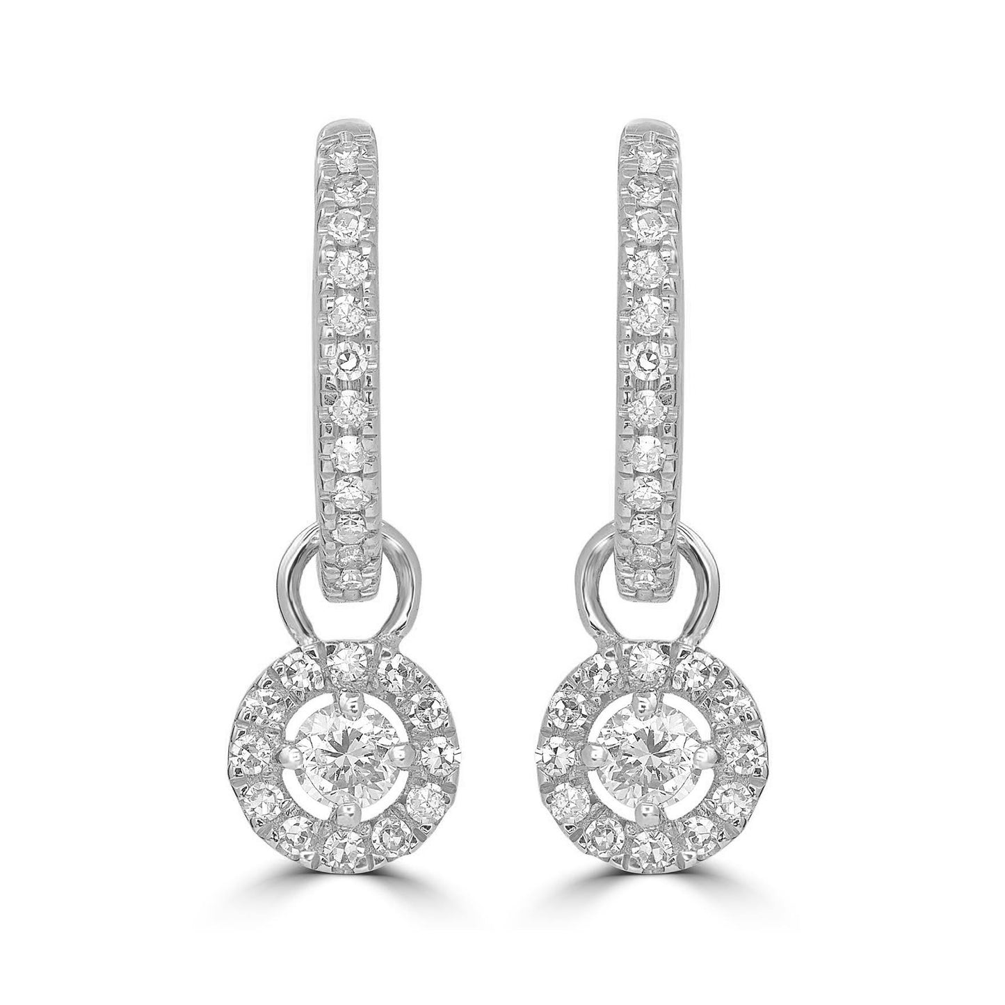 Gemistry Womens or Girls White Gold, Round White Diamond Dangle Earrings April Birthstone Month, Gift For Her (GH Color, SI1 Clarity)