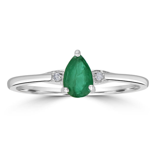 Dew Sterling Silver Emerald Stackable Pear Ring, Sizes 6 to 8