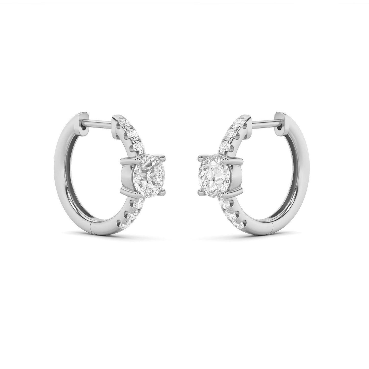 14K White Gold 1.5 CTTW Lab Grown Diamond Round Cut Hoop Earrings
