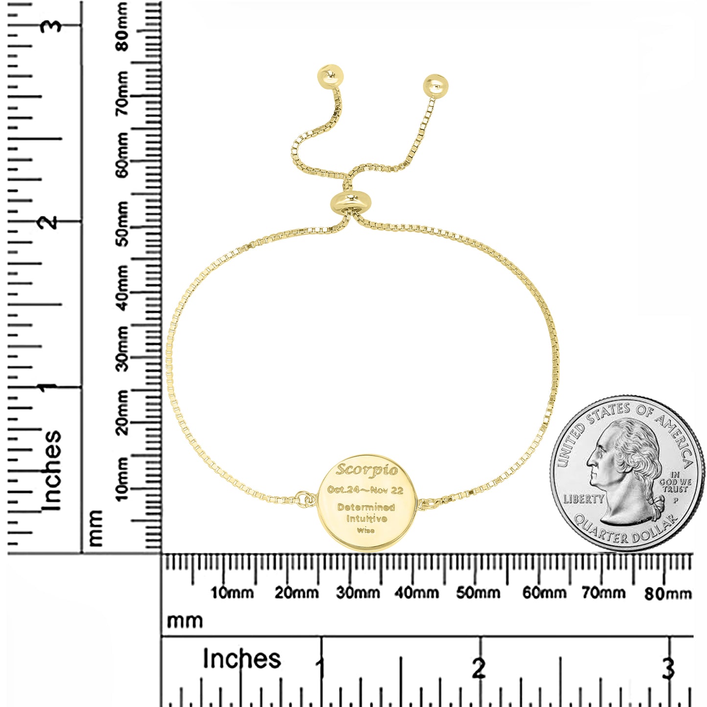 Sterling Silver or Gold Over Sterling Silver Scorpio Zodiac Crystal Bracelet with Adjustable Chain 5 to 9 Inches