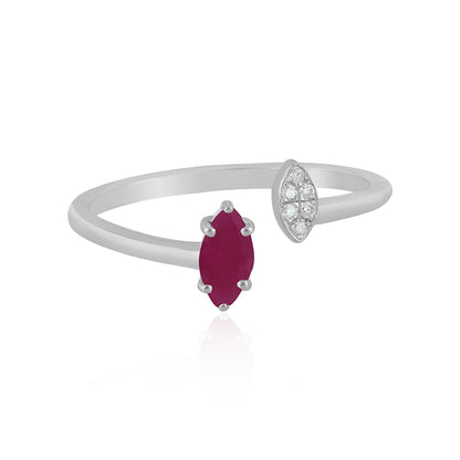 14K White Gold Marquise Ruby and White Topaz Cuff Ring