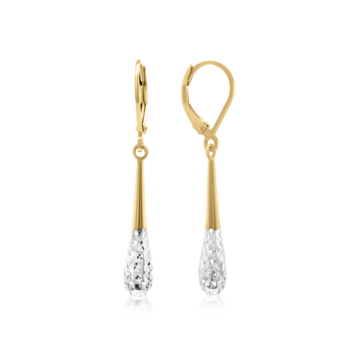 Judy Crowell Jewelry Gold Over Sterling Silver and Rhodium Diamond Cut Teardrop Leverback Earrings