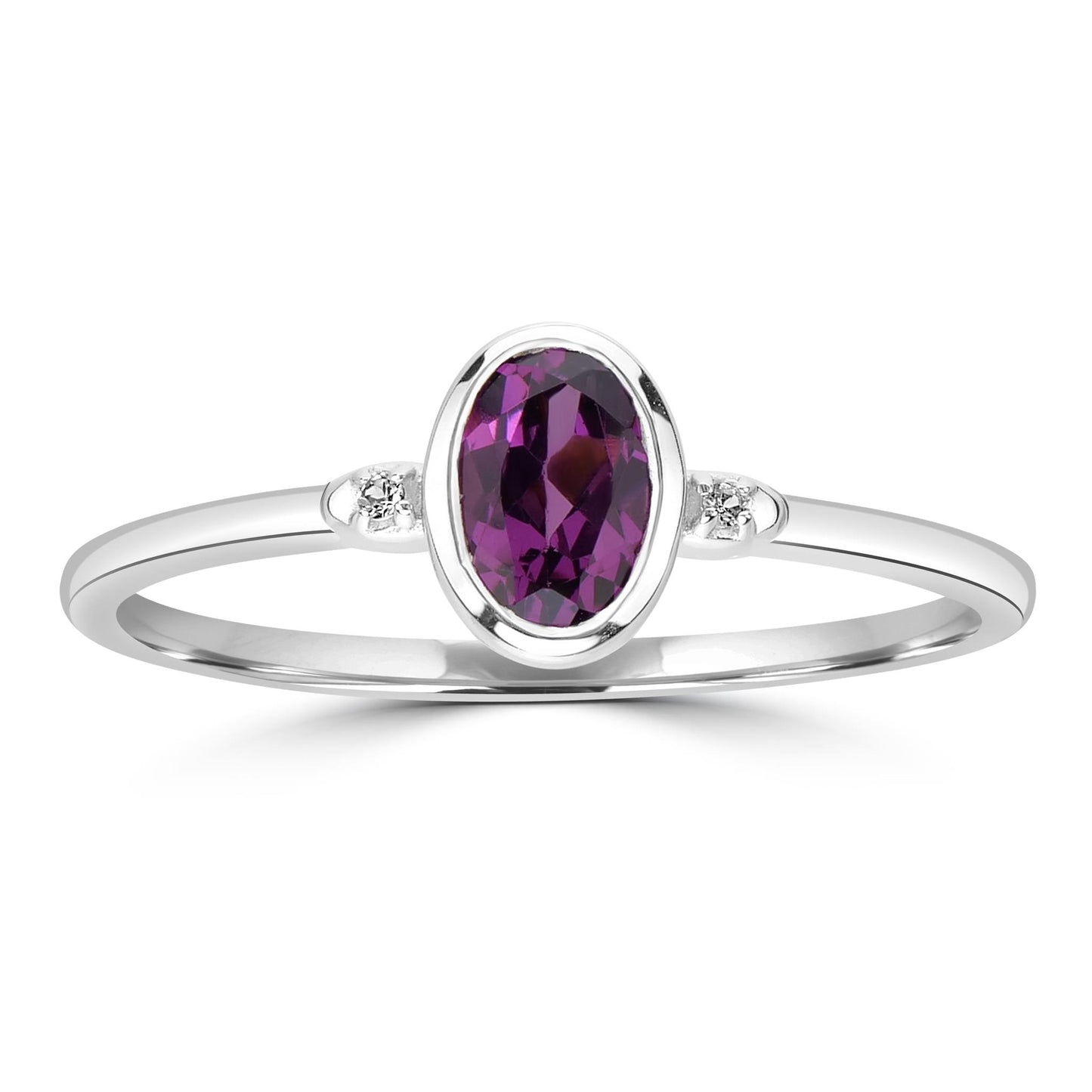 Kate Sterling Silver Rhodolite and White Topaz Stackable Oval Ring, Sizes 6 to 8