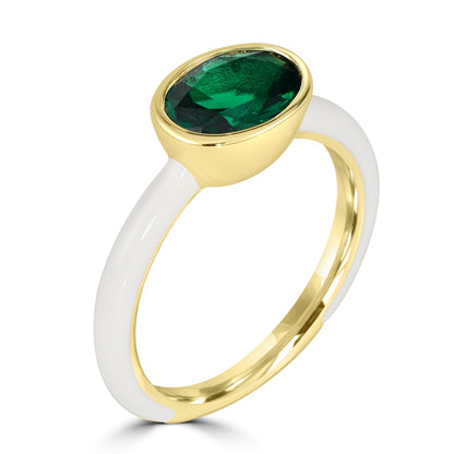 Bob Mackie Gold Over Brass White Enamel Emerald Cubic Zirconia Ring, Sizes 6 to 8