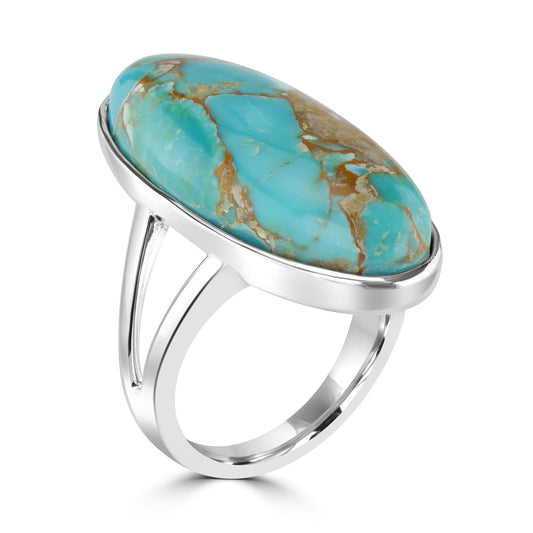 GG Collection Sterling Silver Sonoran Turquoise Oval Ring, Sizes 5 and 6