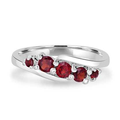 Angela Sterling Silver 5-Stone Garnet Wave Ring, Sizes 7 to 9