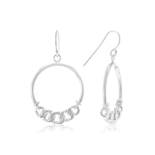 Judy Crowell Jewelry Sterling Silver Chain Drop Hoop Earrings