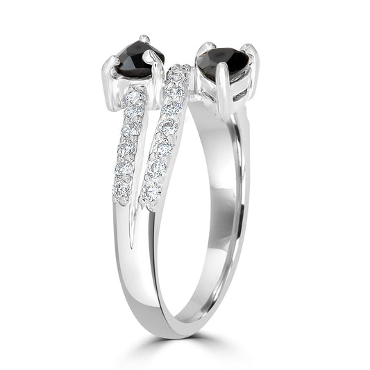Sterling Silver Black Onyx Cubic Zirconia Pear-Cut Bypass Ring, Sizes 7 to 9