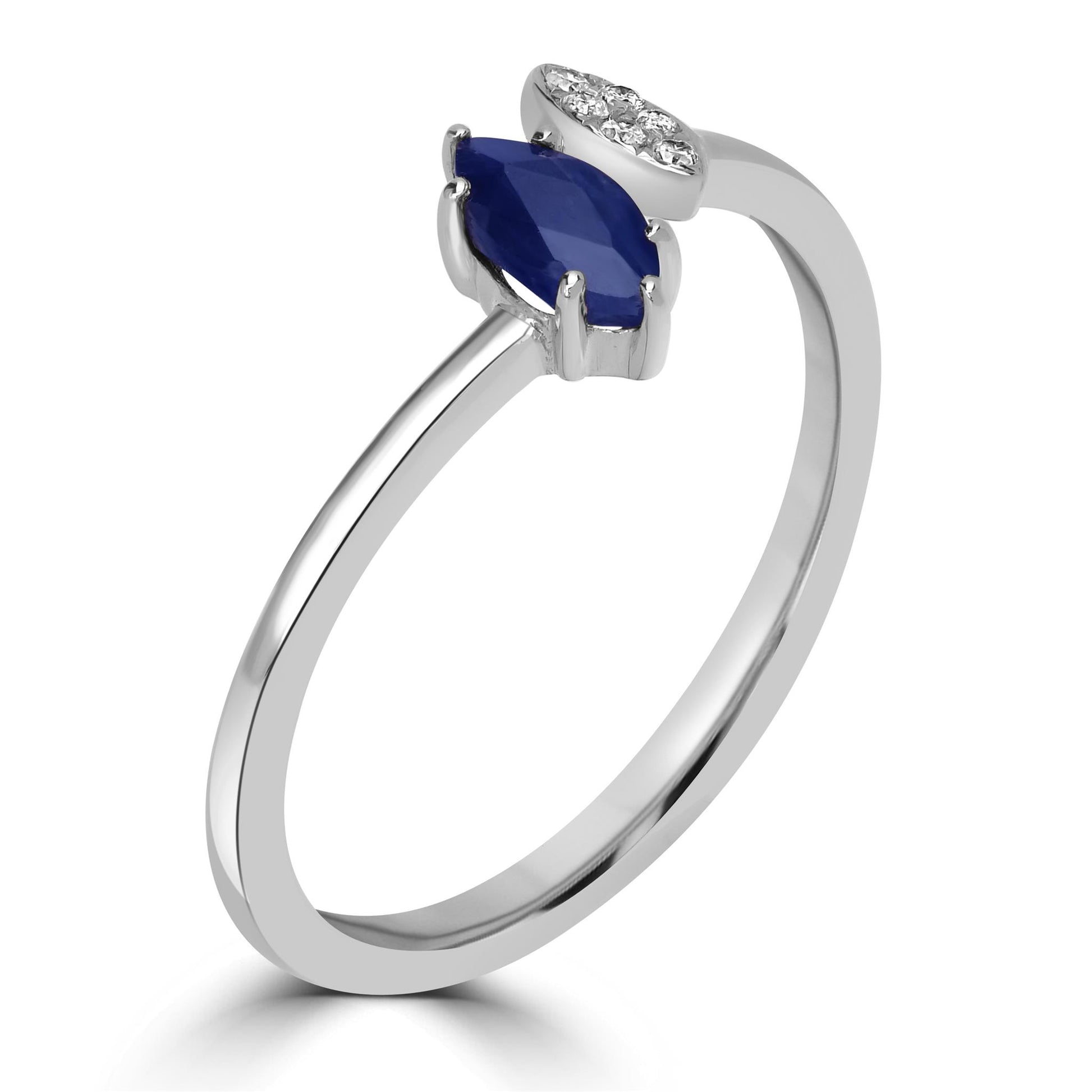 14K White Gold Marquise Sapphire and White Topaz Cuff Ring