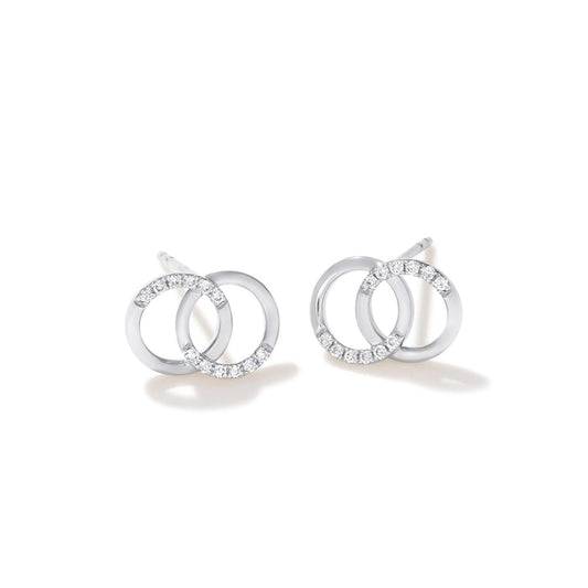 14K White Gold 0.06 Carat Diamond Double Ring Open Stud Earrings