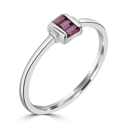 Ava Sterling Silver Rhodolite Stackable 3-Stone Baguette Ring, Sizes 6 to 8