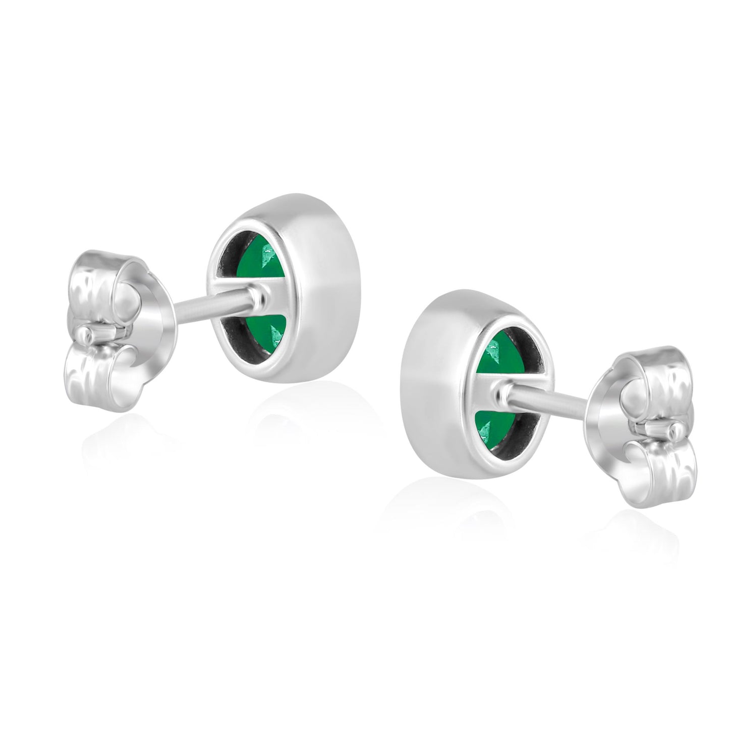 14K White Gold Oval Emerald Gemstone Stud Earrings