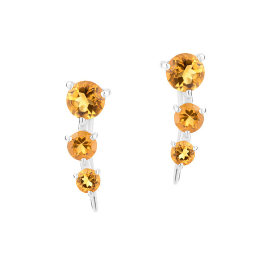 Gemistry Stacked Womens or Girls 14K White Gold Graduated Sized Genuine Citrine Stone Stud Earrings Birthstone Jewelry Gift For Her. Birthday | Wedding | Anniversary