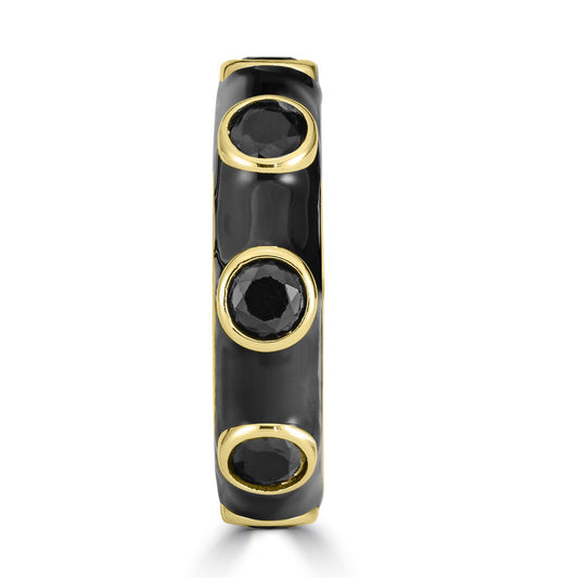 Bob Mackie Gold Over Brass Black Enamel Black Cubic Zirconia Band Ring, Sizes 6 to 8