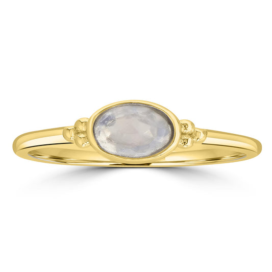 East-West 14K Gold Over Sterling Silver Moonstone Stackable Solitaire Bezel Ring, Sizes 6 to 8