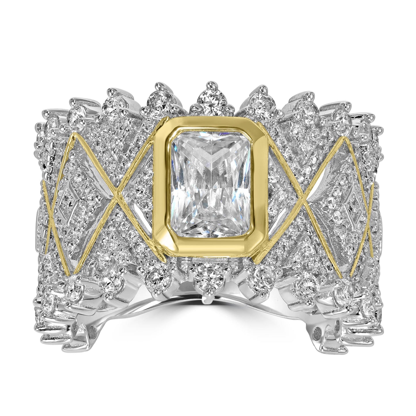 Kathy Levine 14K Gold-Plated Sterling Silver 2-Tone Cubic Zirconia Regal Ring