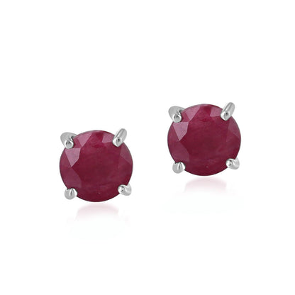 14K White Gold Round Ruby Stud Earrings