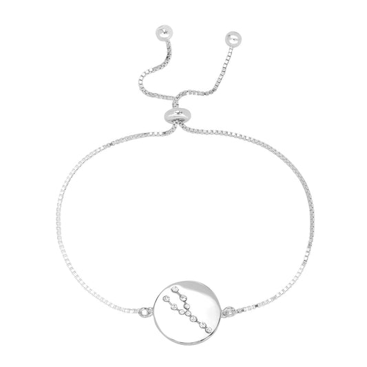 Sterling Silver Taurus Zodiac Crystal Bracelet with Adjustable Chain, 5 to 9 Inches