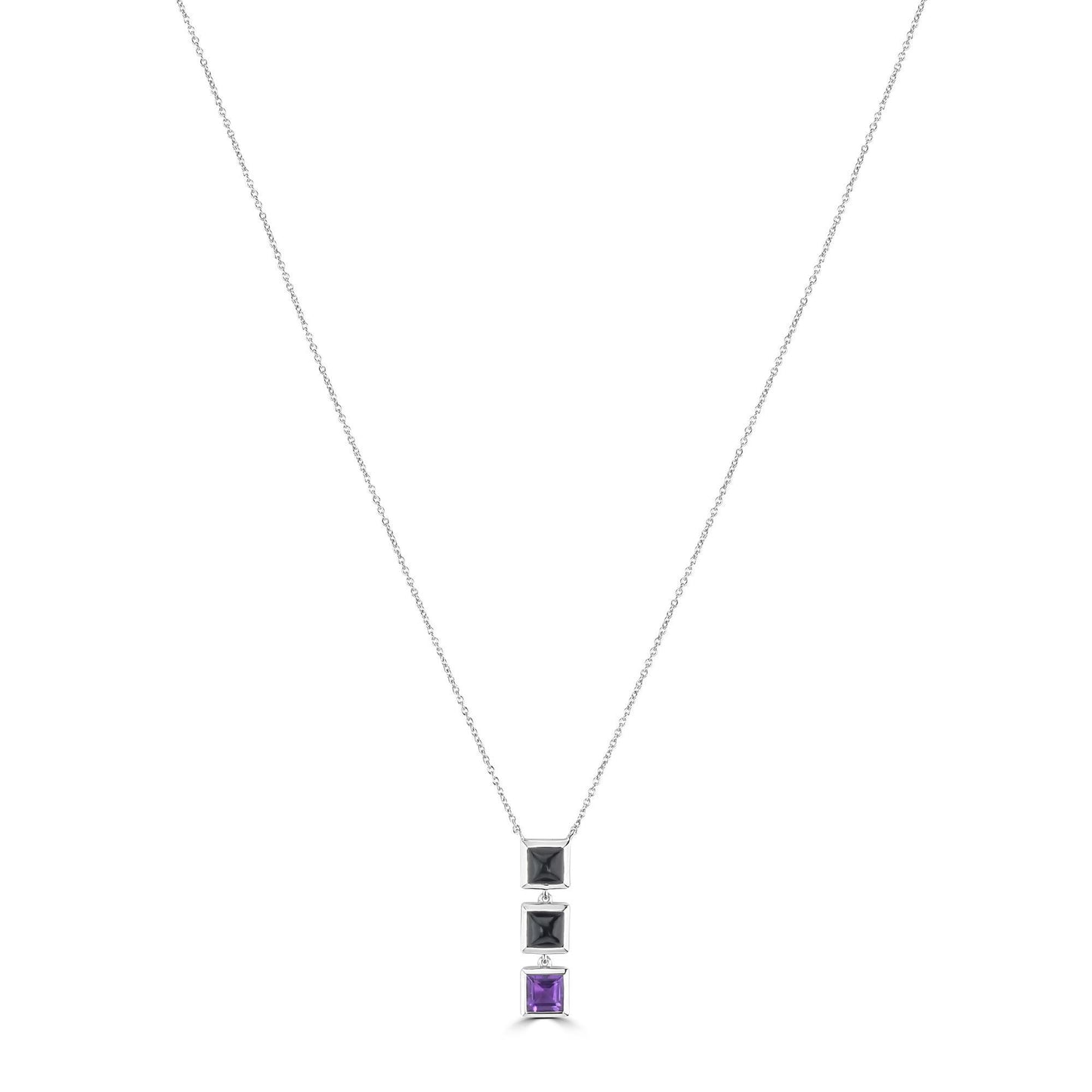 Gemistry "GG Collection Square Black Jade, Amethyst Gemstone High Polish Pendant Necklace in Sterling Silver