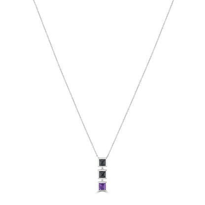 Gemistry "GG Collection Square Black Jade, Amethyst Gemstone High Polish Pendant Necklace in Sterling Silver