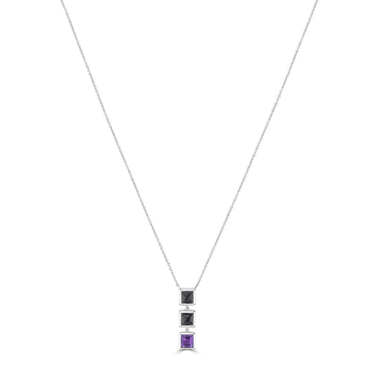 Gemistry "GG Collection Square Black Jade, Amethyst Gemstone High Polish Pendant Necklace in Sterling Silver
