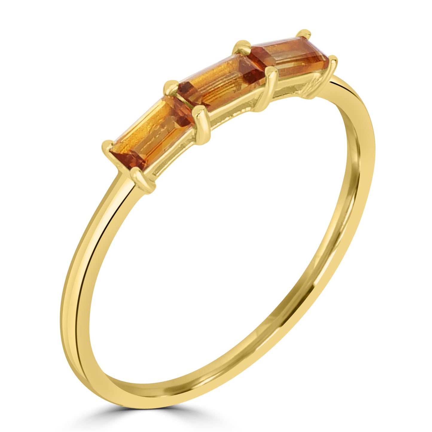 Heidi 14k Gold over Sterling Silver Citrine Gemstone Stackable 3-Stone Baguette Ring