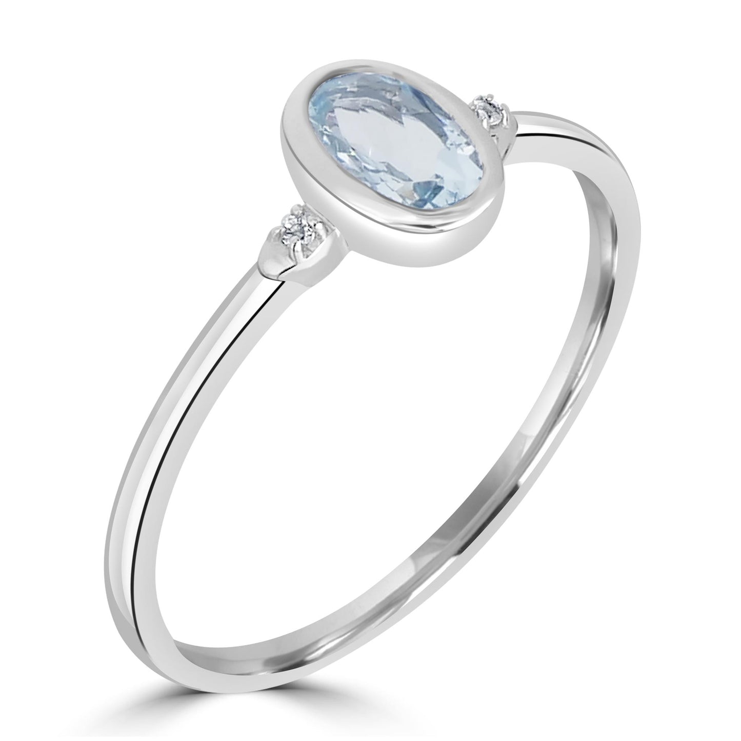 Kate Sterling Silver Sky Blue and White Topaz Stackable Oval Ring, Sizes 6 to 8