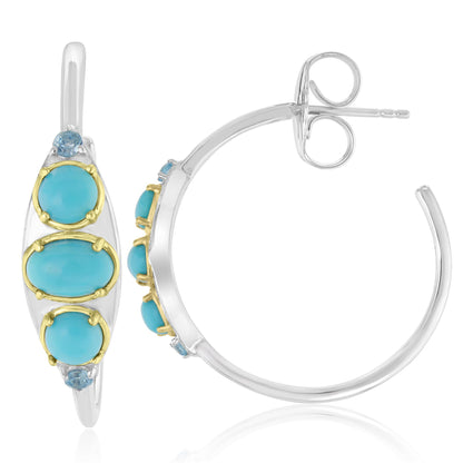 Gemistry Women & Girls Sterling Silver Sleeping Beauty Turquoise and Swiss Blue Topaz Gemstone Hoop Earrings | Birthstone Jewelry Gift for Her Birthday | Wedding | Anniversary