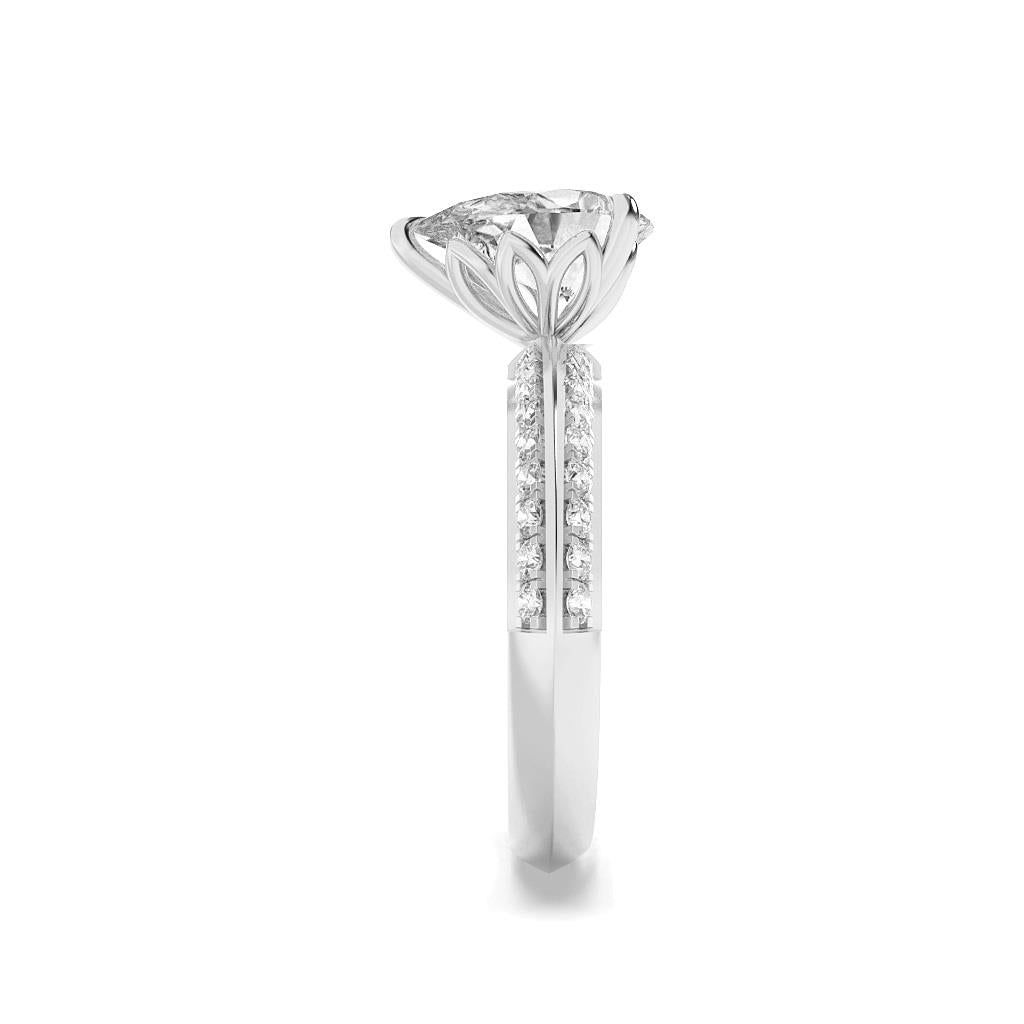 14K White Gold Lab Grown Diamond 2.0 CTTW Pear Cut Center Stone Ring