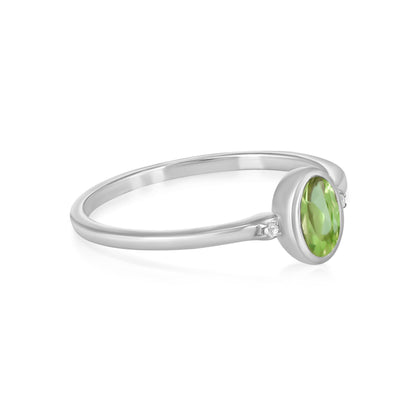 Kate Sterling Silver Peridot and White Topaz Stackable Oval Ring, Sizes 6 to 8