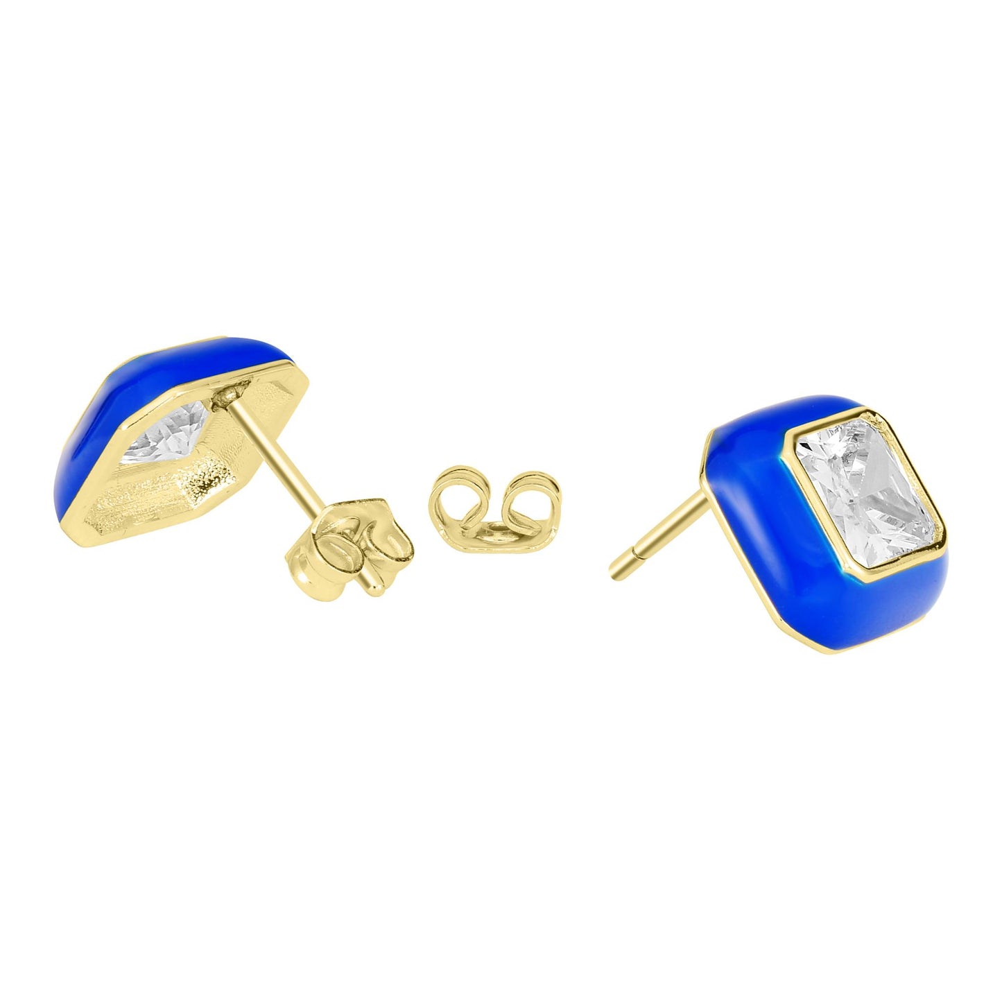 Bob Mackie Jewelry 14K Gold Over Brass Navy Blue Enamel Cubic Zirconia Stud Earrings