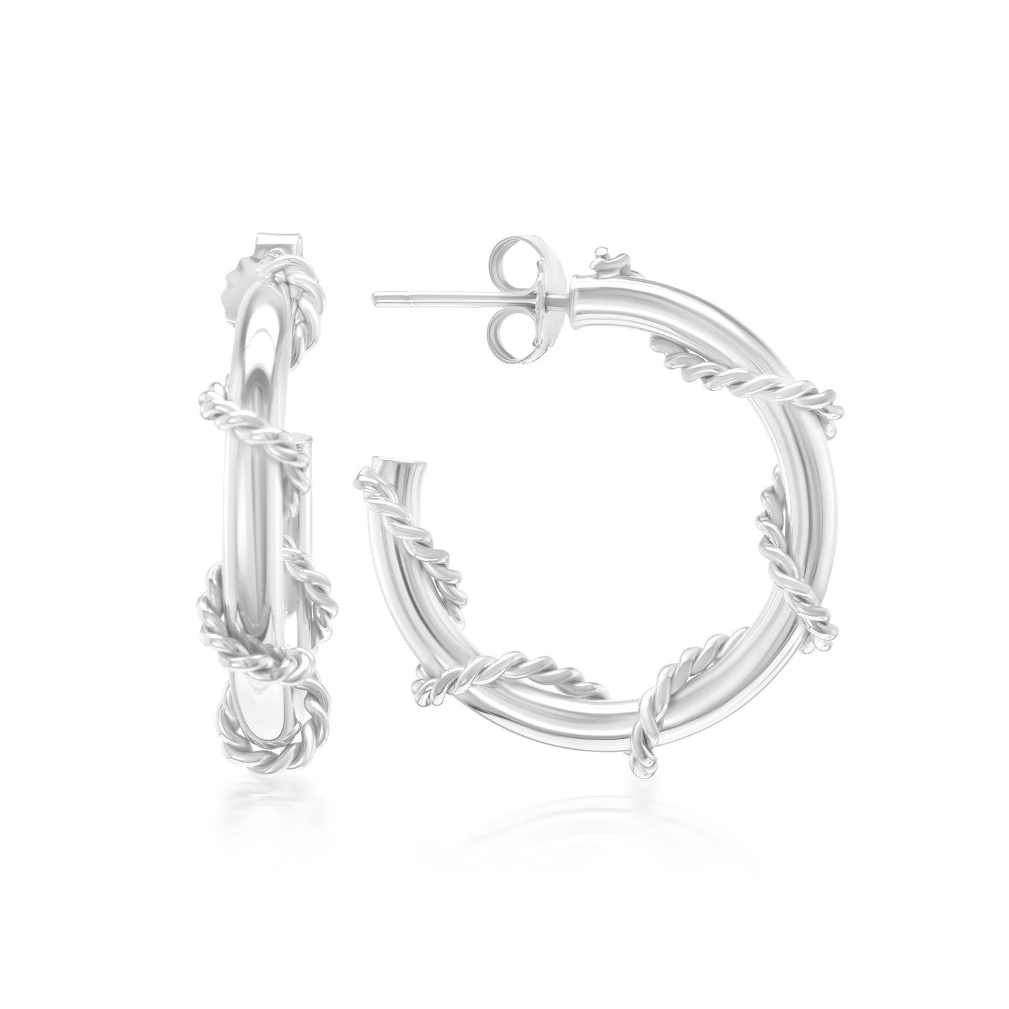 Judy Crowell Jewelry Sterling Silver Rope Accent Twist Hoop Earrings