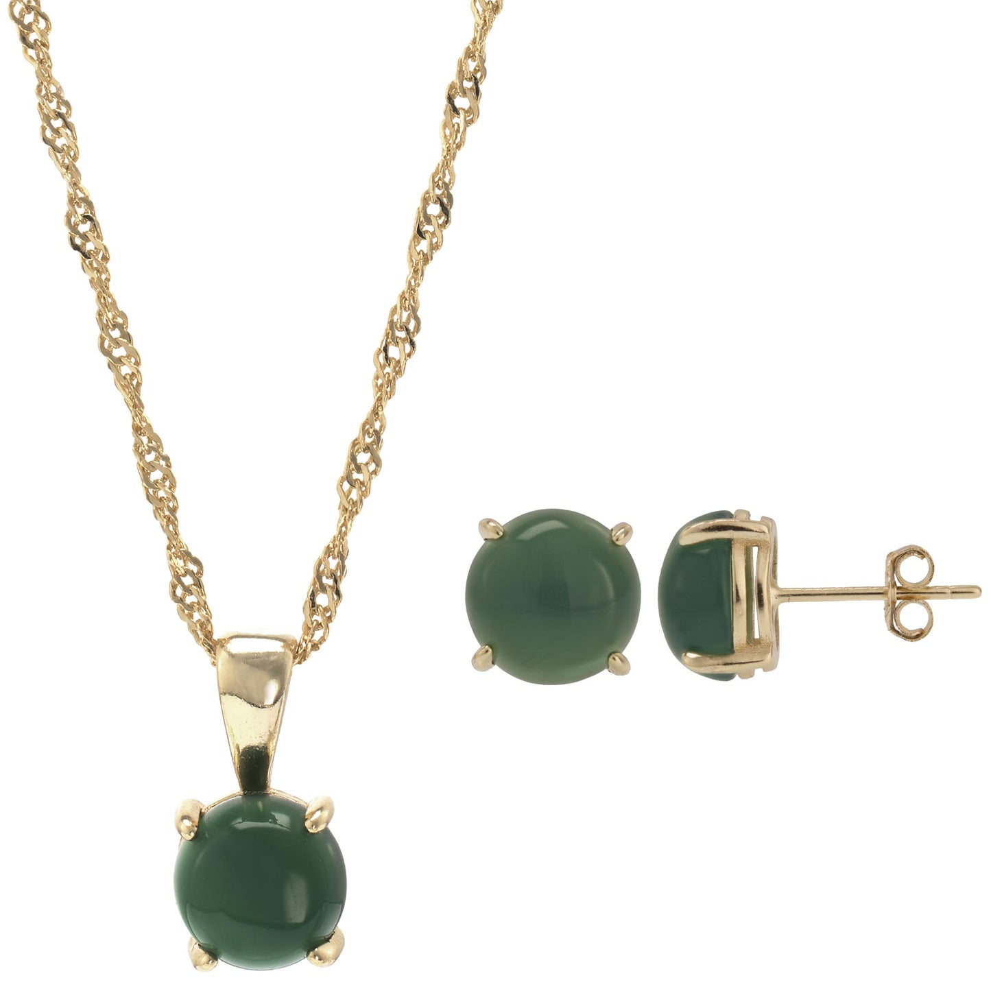 Gemistry Womens or Girls 925 Sterling Silver Genuine Round Green Agate Pendant Necklace Earring Set Gemstone and Birthstone Jewelry Gift For Her. Birthday|Wedding|Anniversary.