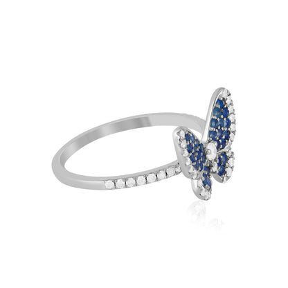 14K White Gold Sapphire and White Topaz Butterfly Ring