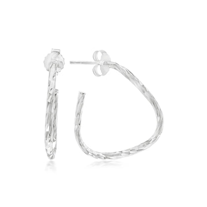 Judy Crowell Jewelry Sterling Silver Diamond Cut Open Triangle Hoop Earrings