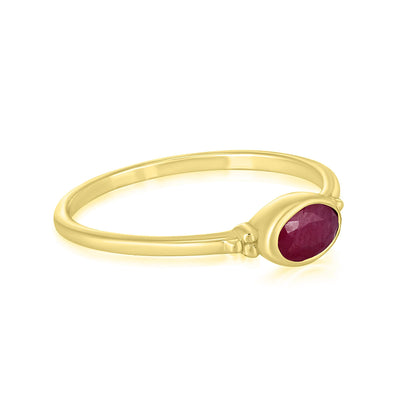 East-West 14K Gold Over Sterling Silver Ruby Stackable Solitaire Bezel Ring, Sizes 6 to 8