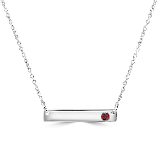 GEMISTRY 925 Sterling Silver Bar Necklace with Genuine Garnet Stone For Women & Girls With 16 + 4 Inch Extender Cable Chain Birthstone Jewelry Gift For Her Birthday|Wedding|Anniversary