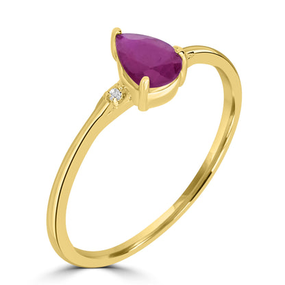 Dew 14K Gold Over Sterling Silver Ruby and White Topaz Stackable Pear Ring, Sizes 6 to 8