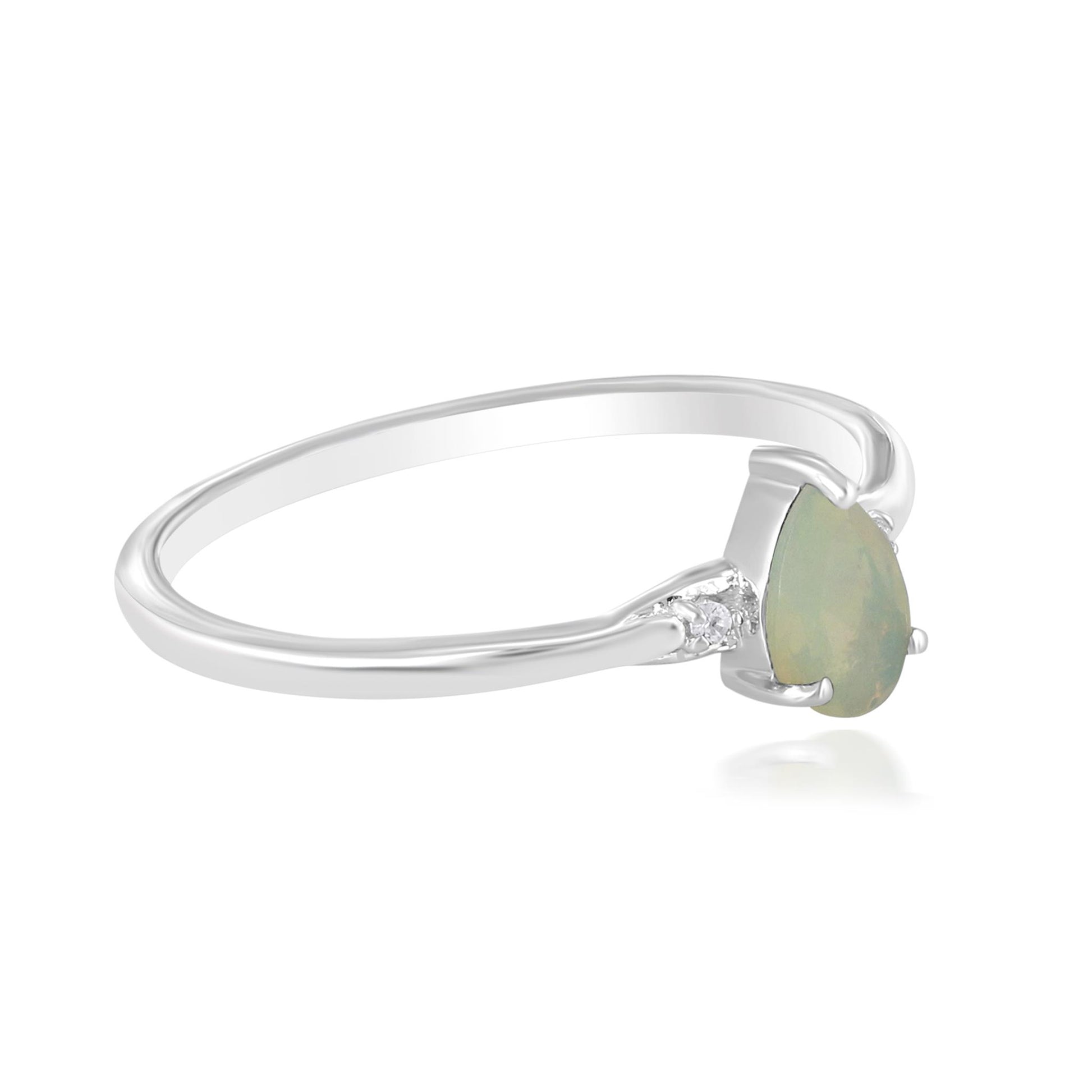 Dew 14k Gold Ethiopian Opal Gemstone Stackable Pear Ring