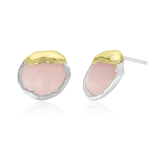 Sterling Silver Button Shape Pink Opal Gemstone Stud Earrings