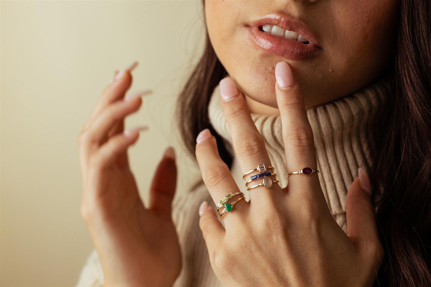 Kate 14K Gold Over Sterling Silver Moonstone and White Topaz Stackable Oval Ring, Sizes 6 to 8