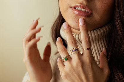 Kate 14K Gold Over Sterling Silver Moonstone and White Topaz Stackable Oval Ring, Sizes 6 to 8